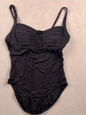 Badgley Mischka Swimsuit Womens 12 Black One Piece Padded Beaded